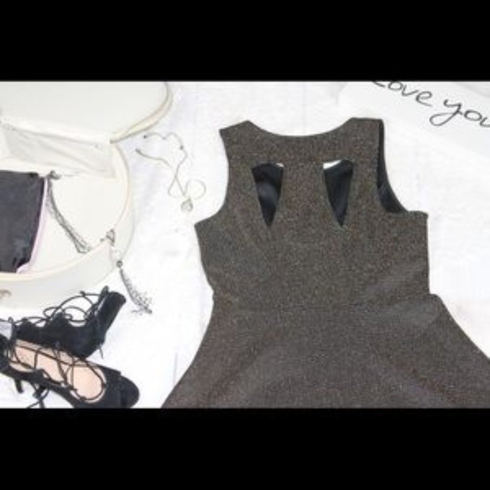 Altar'd State Black & Gold Skater Mini Dress - Picture 6 of 6